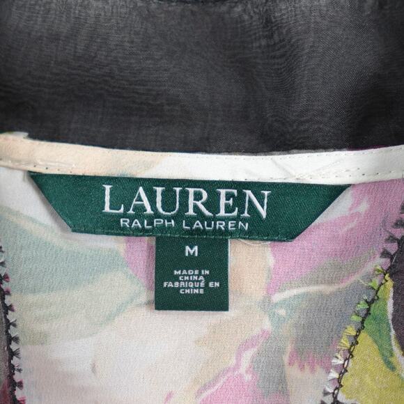 Lauren Ralph Lauren Georgette Blouse Medium Floral Sheer Bloomcore Fairy - Picture 2 of 16